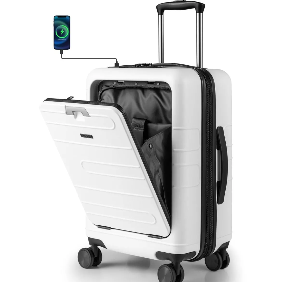 Erweiterbarer Reisekoffer leichter PC-Hartschalenkoffer 20 Zoll Flugzeugtaugliches Rollgepäck Weiß