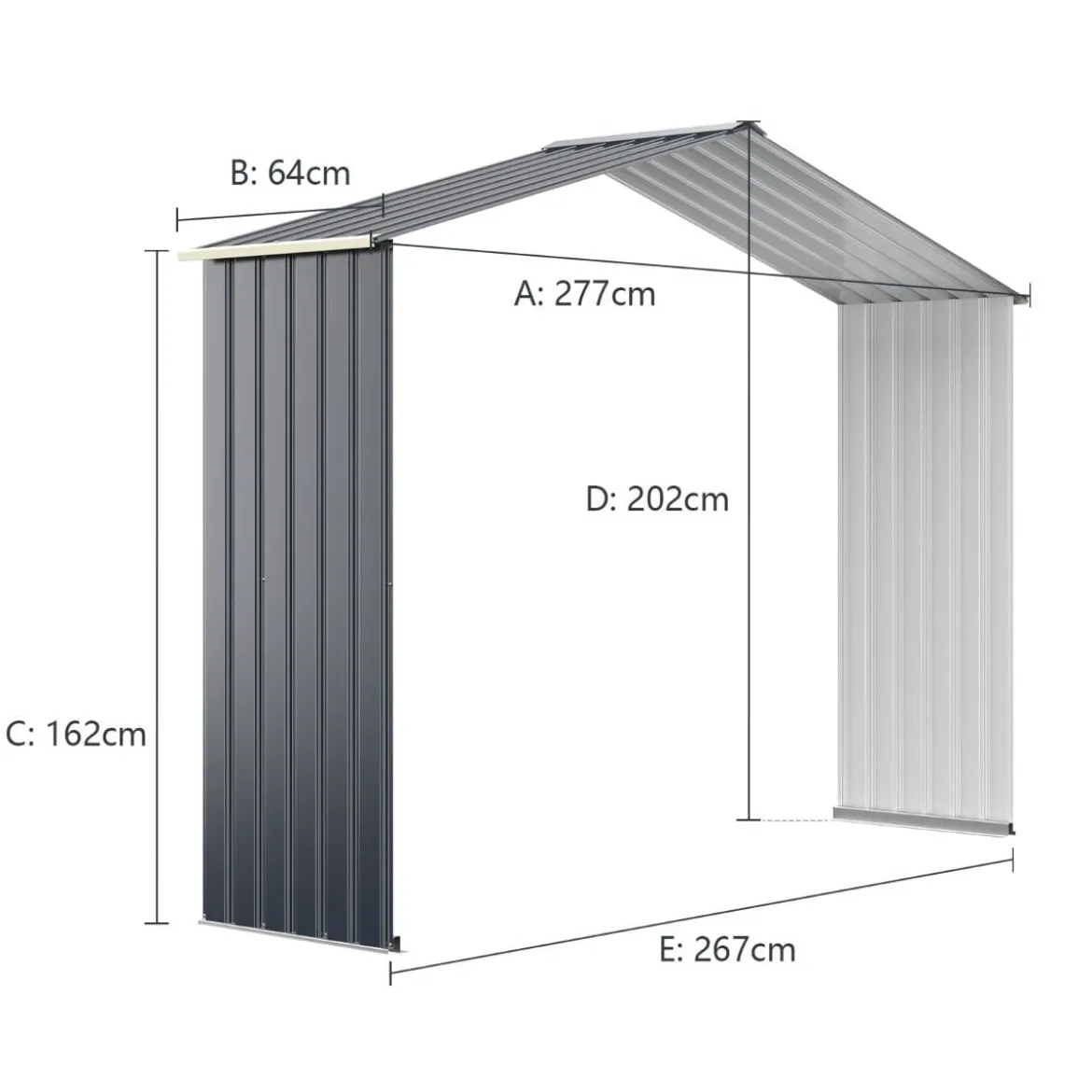 Erweiterungsset für Outdoor-Metallschuppen Erweitert 277 x 202 x 64 cm Grau