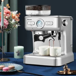 Espresso Maschine Automatische Kaffeemaschine Siebträgermaschine Siebträger 2L Wassertank Silber