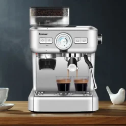 Espresso Maschine Automatische Kaffeemaschine Siebträgermaschine Siebträger 2L Wassertank Silber