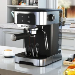 Espressomaschine 20 Bar 1200 W Espressokocher mit Dampf-Milchaufschäumer 18 L abnehmbarer Wassertank Schwarz