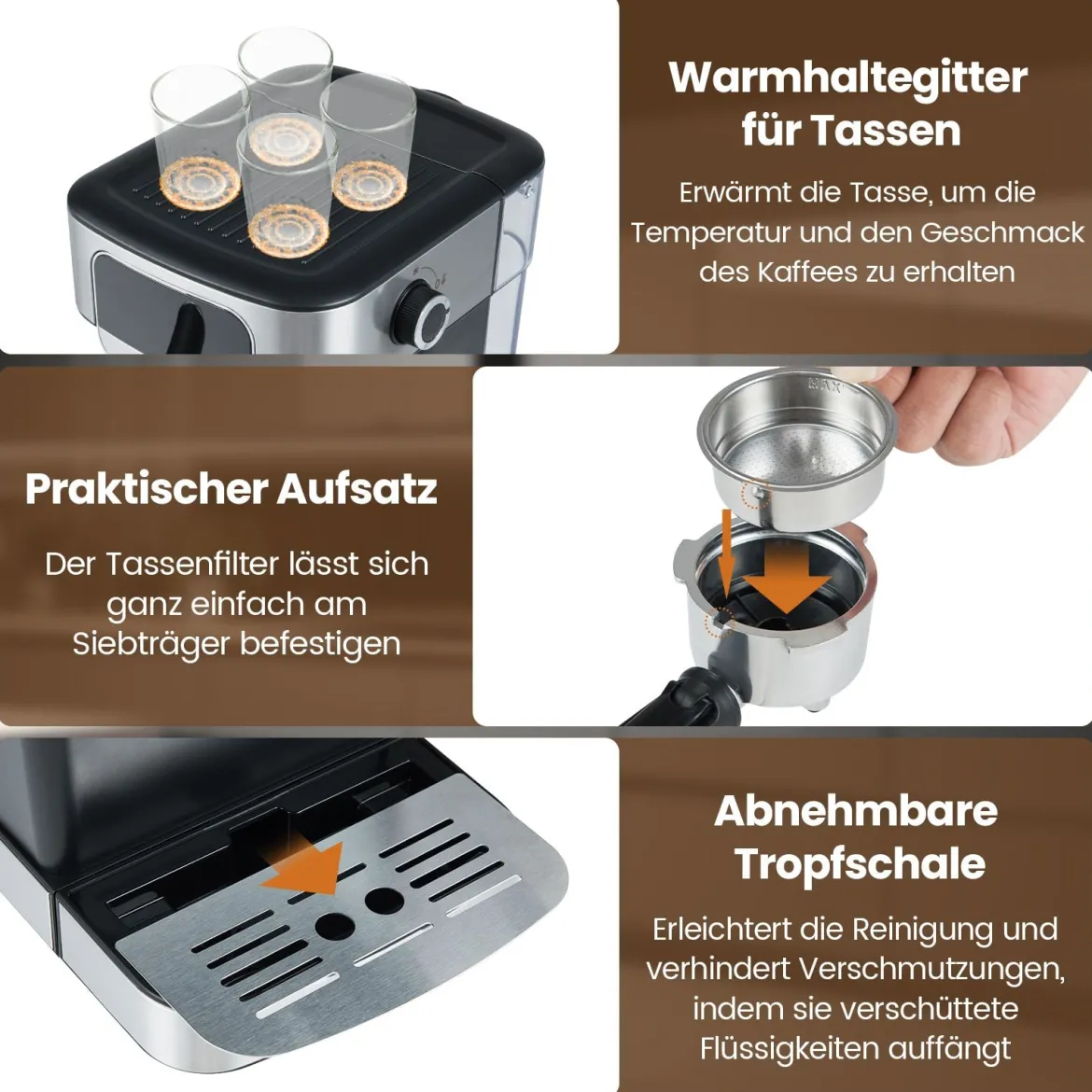 Espressomaschine 20 Bar 1200 W Espressokocher mit Dampf-Milchaufschäumer 18 L abnehmbarer Wassertank Schwarz