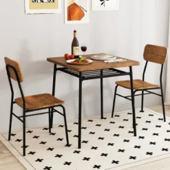Essgruppe mit 2 Stühlen & Ablageregal Platzsparende Sitzgruppe Esstisch Rustikales Braun