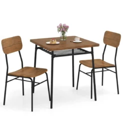 Essgruppe mit 2 Stühlen & Ablageregal Platzsparende Sitzgruppe Esstisch Rustikales Braun