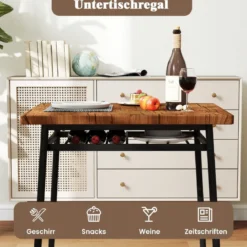 Essgruppe mit 2 Stühlen & Ablageregal Platzsparende Sitzgruppe Esstisch Rustikales Braun