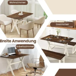 Esstisch Holztisch mit X-förmigem Gestell für kleine Räume Akzent-Beistelltisch mit Holzmaserungstextur Tischplatte Nuss