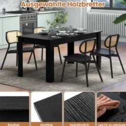 Esstisch Holz 160 x 80 cm großer Tisch rechteckiger Küchentisch Speisetisch Natur/Schwarz
