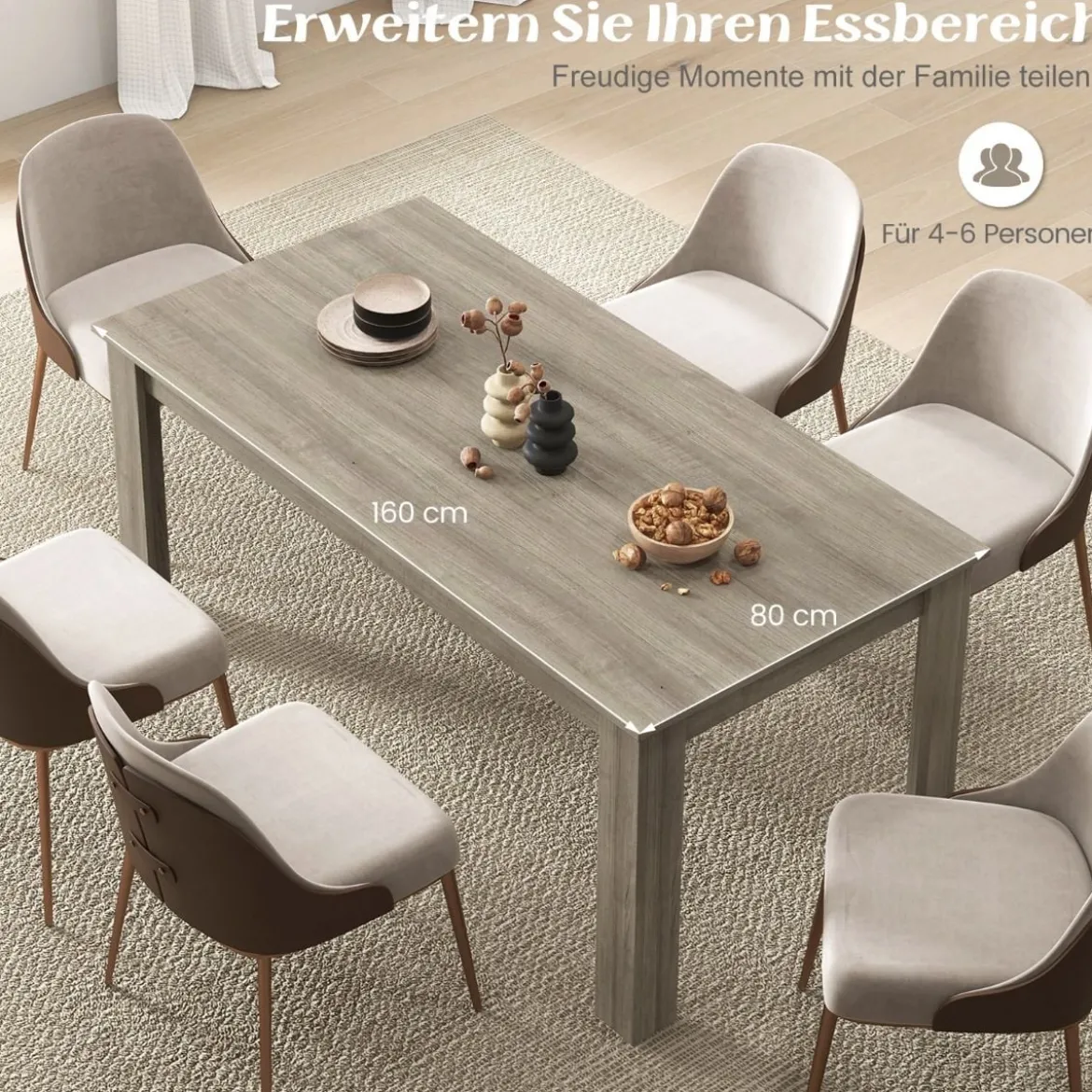 Esstisch Holz 160 x 80 cm großer Tisch rechteckiger Küchentisch Speisetisch Natur/Schwarz