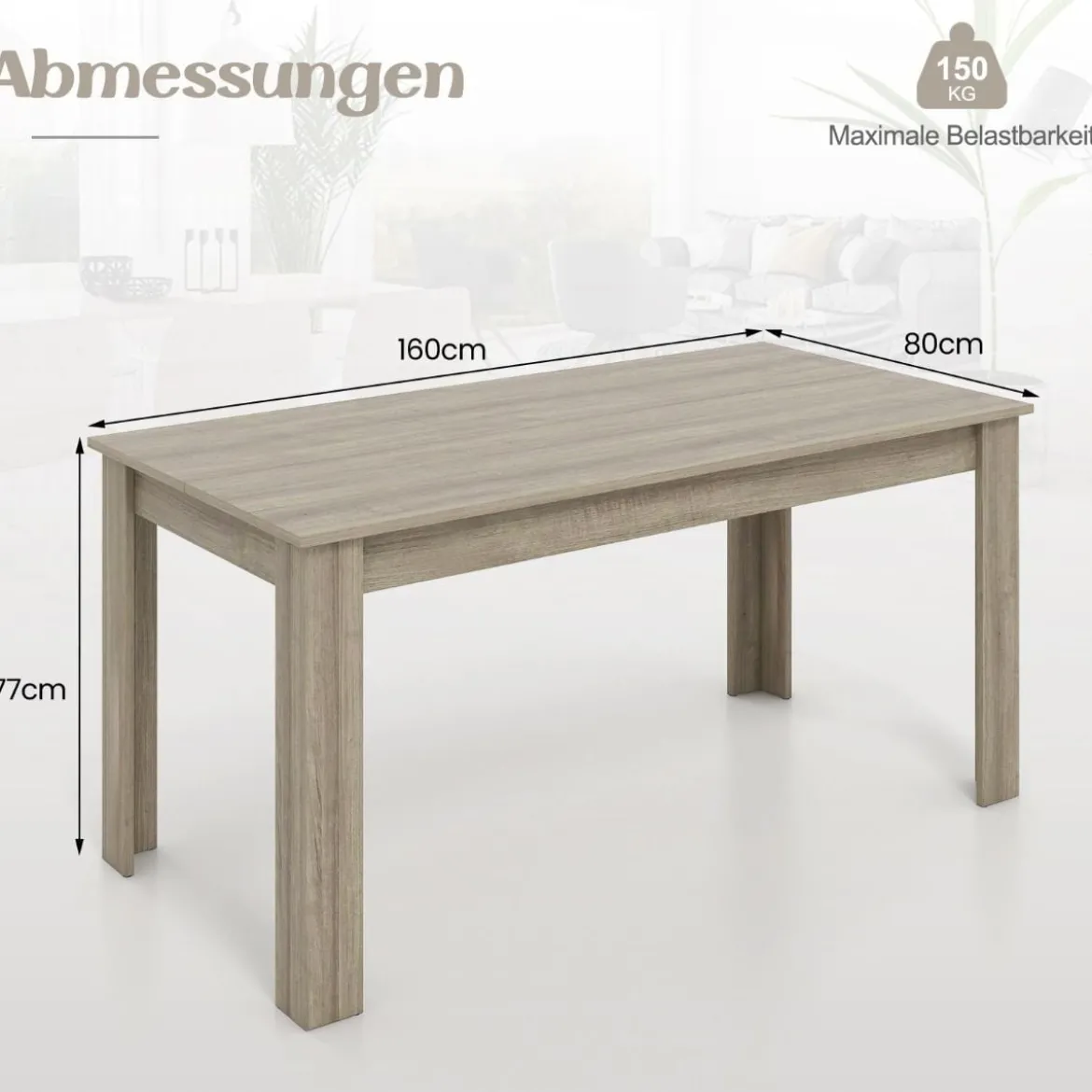 Esstisch Holz 160 x 80 cm großer Tisch rechteckiger Küchentisch Speisetisch Natur/Schwarz