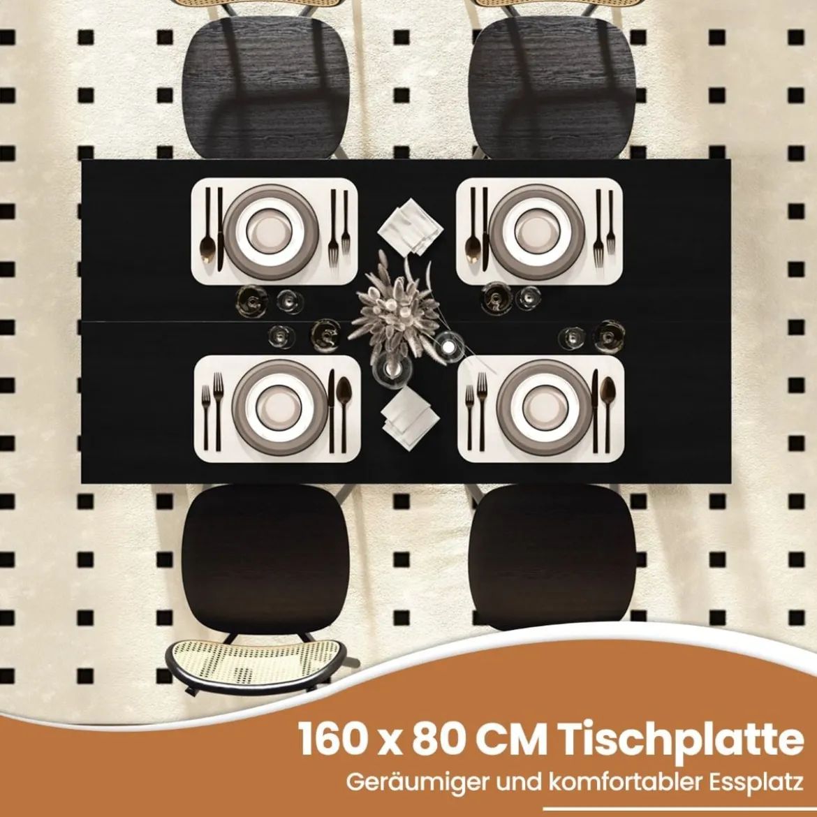 Esstisch Holz 160 x 80 cm großer Tisch rechteckiger Küchentisch Speisetisch Natur/Schwarz