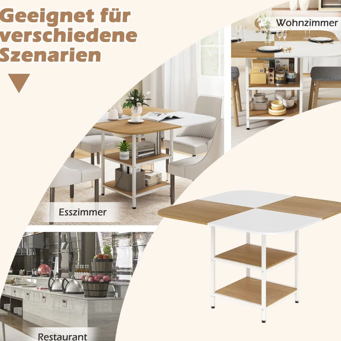 Esstisch Küchentisch mit 2 Ablagen quadratischer Esszimmertisch für 4 Personen für Esszimmer 120 x 120 x 77 cm