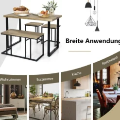 Esstisch mit Bank & 2 Hockern Industrielle Essgruppe Platzsparendes 4er-Set Küchentisch
