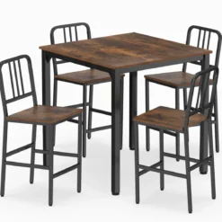 Esstisch mit 4 Barhockern Küchentisch in Thekenhöhe für 4 Personen Bartisch Set für Küche Braun