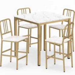 Esstisch mit 4 Barhockern Küchentisch in Thekenhöhe für 4 Personen Bartisch Set für Küche Weiß