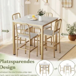 Esstisch mit 4 Barhockern Küchentisch in Thekenhöhe für 4 Personen Bartisch Set für Küche Weiß