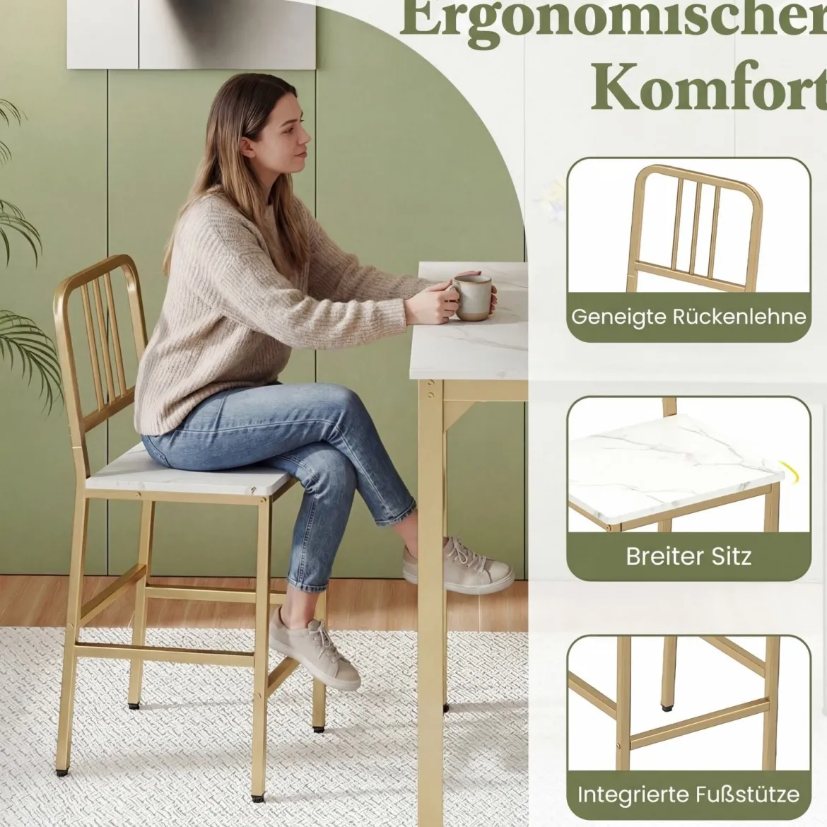 Esstisch mit 4 Barhockern Küchentisch in Thekenhöhe für 4 Personen Bartisch Set für Küche Weiß