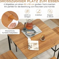 Esstisch mit 4 Barhockern Küchentisch in Thekenhöhe Metallrahmen Essgruppe für 4 Menschen Dunkelbraun
