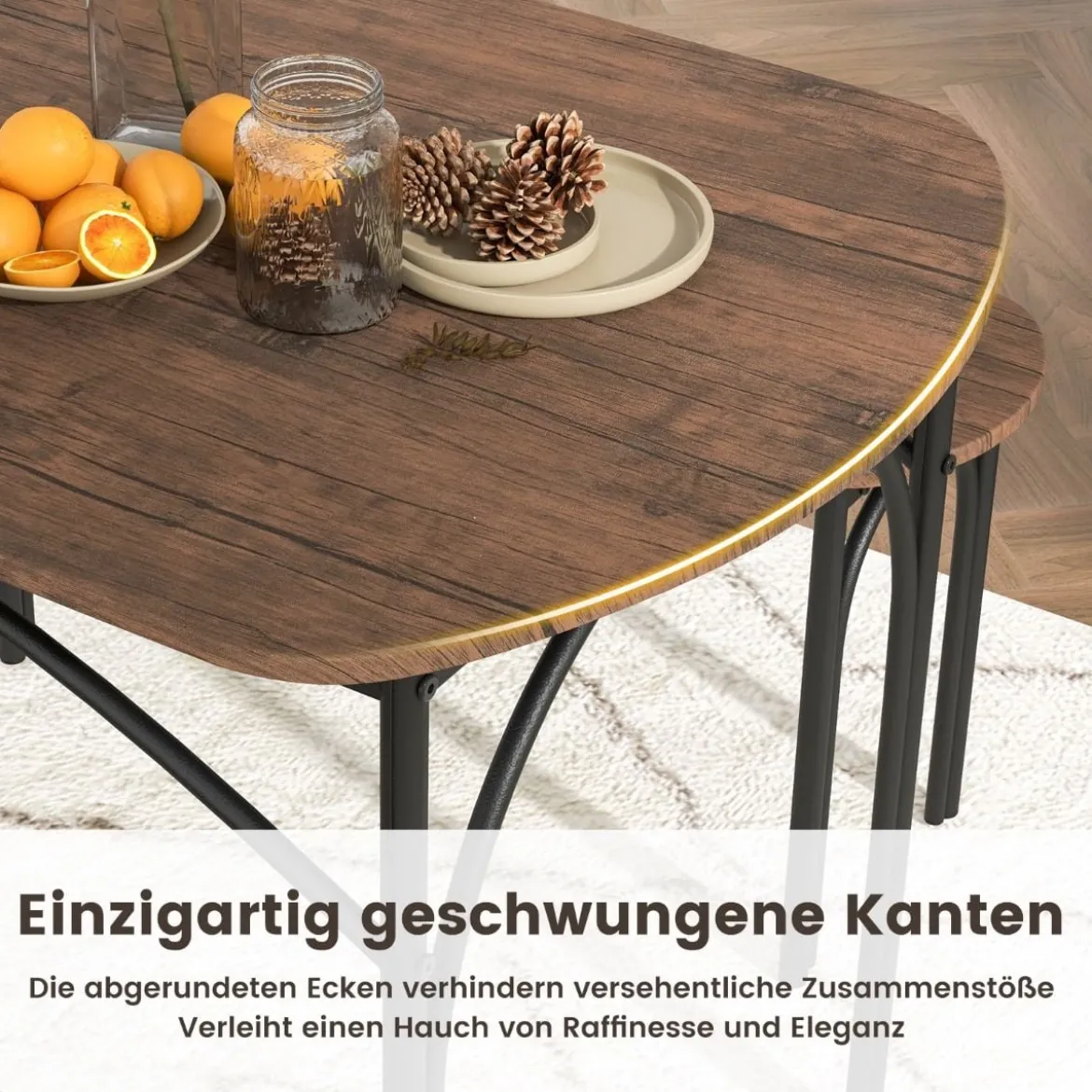 Esstisch Set 3-teilig Küchentisch mit 2 Bänken Essgruppe für 4 Personen Bartisch Set für Küche