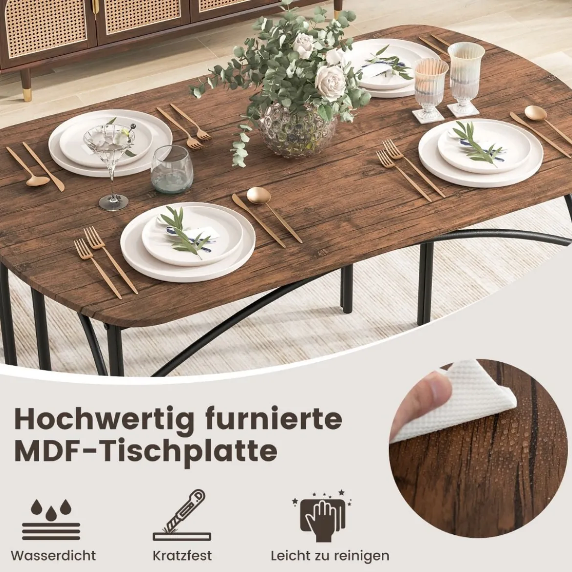 Esstisch Set 3-teilig Küchentisch mit 2 Bänken Essgruppe für 4 Personen Bartisch Set für Küche