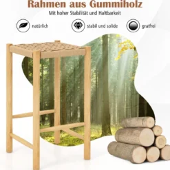 Esszimmer-Barhocker-Set Rahmen aus Gummibaumholz & Sitz aus geflochtenem Papier Rustikaler Barhocker in Counter-Höhe65 cm
