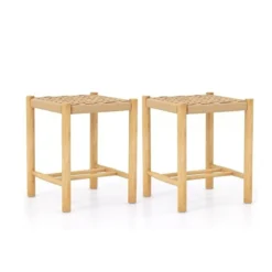 Esszimmerhocker-Set Rahmen aus Gummibaumholz & Sitz aus geflochtenem Papier 36 x 36 x 45 cm