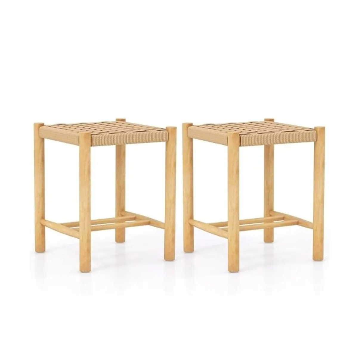 Esszimmerhocker-Set Rahmen aus Gummibaumholz & Sitz aus geflochtenem Papier 36 x 36 x 45 cm