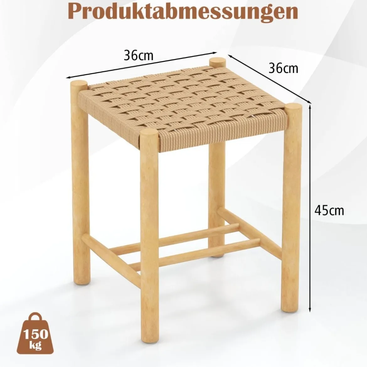 Esszimmerhocker-Set Rahmen aus Gummibaumholz & Sitz aus geflochtenem Papier 36 x 36 x 45 cm