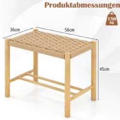 Esszimmerhocker-Set Rahmen aus Gummibaumholz & Sitz aus geflochtenem Papier 56 x 36 x 45 cm