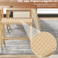 Esszimmerhocker-Set Rahmen aus Gummibaumholz & Sitz aus geflochtenem Papier 56 x 36 x 45 cm