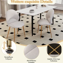 Esszimmerstühle 2er Set Akzentstühle mit gebogener Rückenlehne Wohnzimmerstuhl bis 150 kg