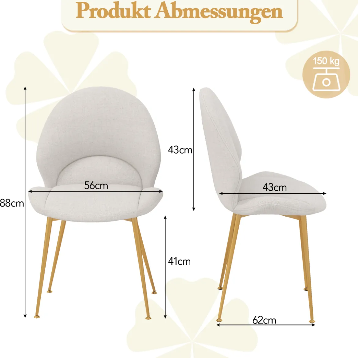 Esszimmerstühle 2er Set Akzentstühle mit gebogener Rückenlehne Wohnzimmerstuhl bis 150 kg