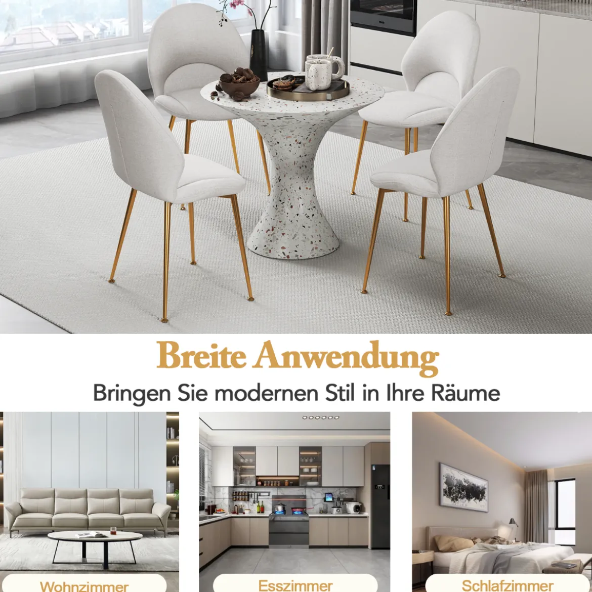 Esszimmerstühle 2er Set Akzentstühle mit gebogener Rückenlehne Wohnzimmerstuhl bis 150 kg