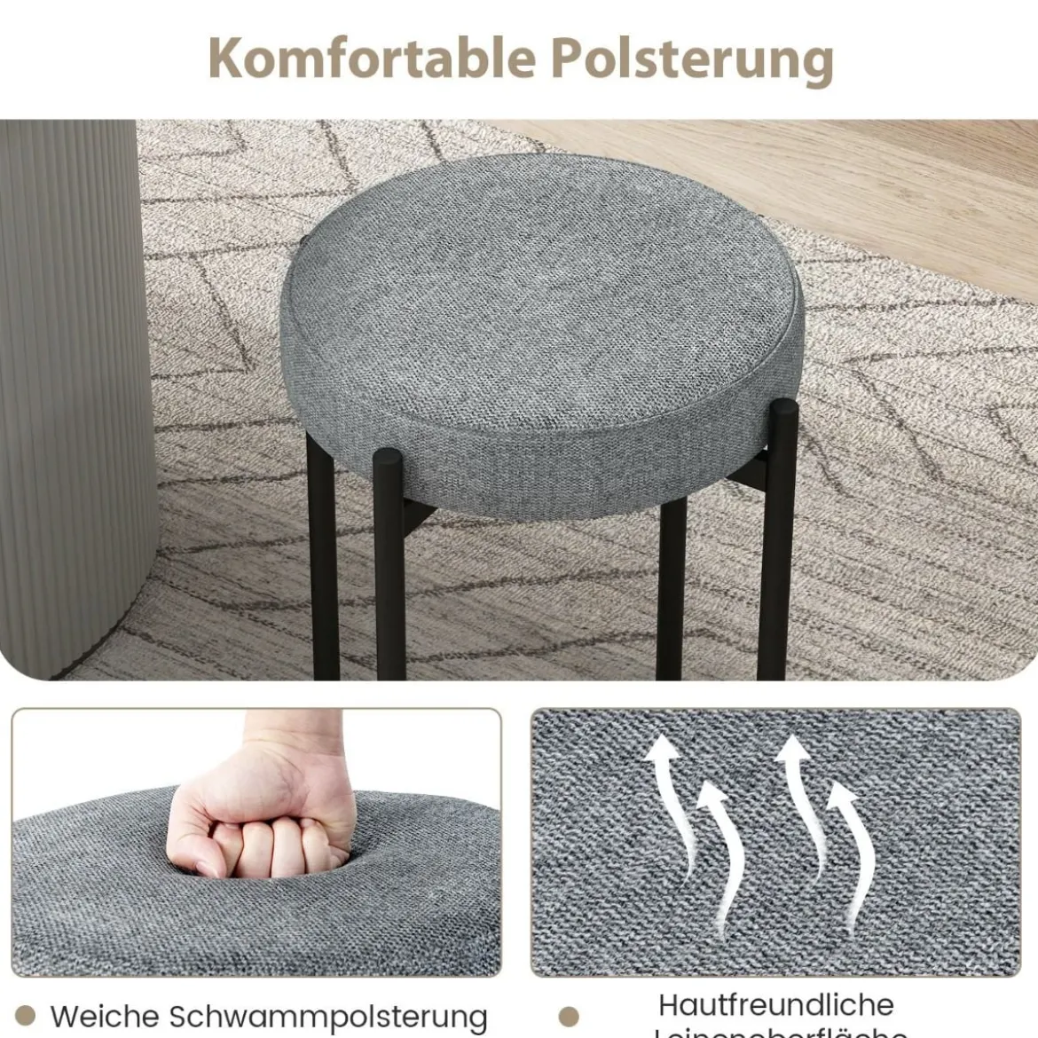 Esszimmerstühle 4er Set gepolsterte Küchenstuhl stapelbar mit Metallbeinen Dunkelgrau