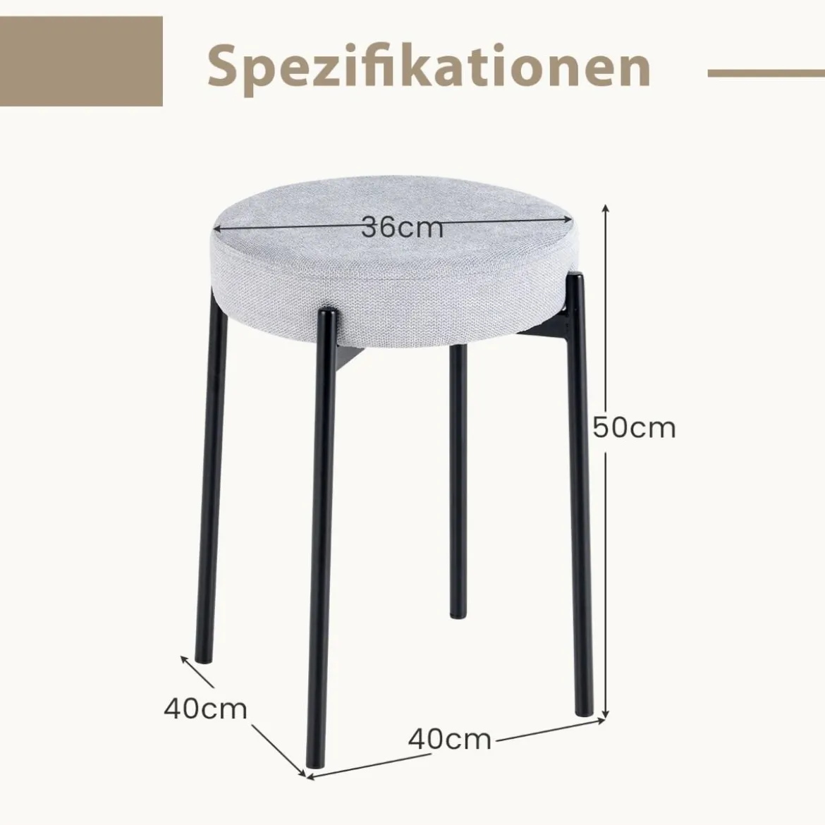 Esszimmerstühle 4er Set gepolsterte Küchenstuhl stapelbar mit Metallbeinen Hellgrau