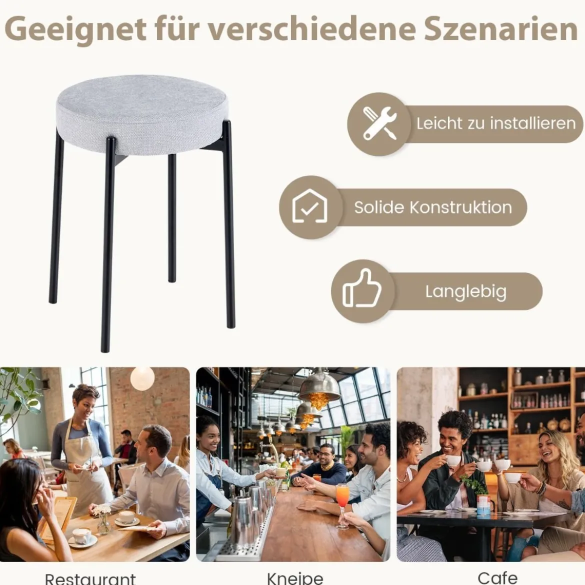 Esszimmerstühle 4er Set gepolsterte Küchenstuhl stapelbar mit Metallbeinen Hellgrau