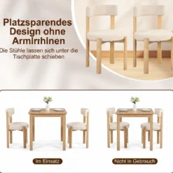Esszimmerstühle 2er Set Gepolsterter Küchenstuhl aus Teddyfleece Polsterstuhl Beige