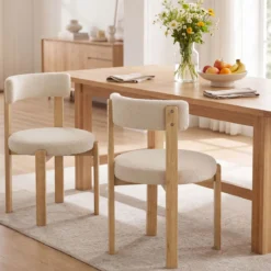 Esszimmerstühle 2er Set Gepolsterter Küchenstuhl aus Teddyfleece Polsterstuhl Beige
