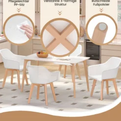 Esszimmerstühle 2er set Küchenstühle mit Holzbeinen atmungsaktive hohle Rückenlehne & breiter Sitz Akzent-Stühle Weiß