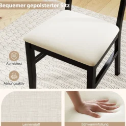 Esszimmerstühle 2er set Küchenstühle mit gepolstertem Sitz Gummibaumholz Beine Schwarz