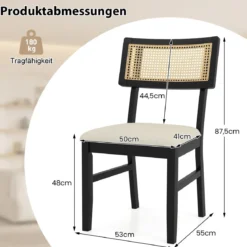 Esszimmerstühle 2er set Küchenstühle mit gepolstertem Sitz Gummibaumholz Beine Schwarz