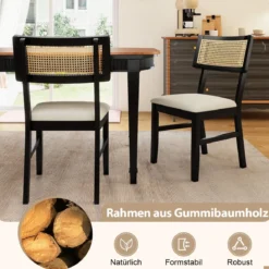 Esszimmerstühle 2er set Küchenstühle mit gepolstertem Sitz Gummibaumholz Beine Schwarz
