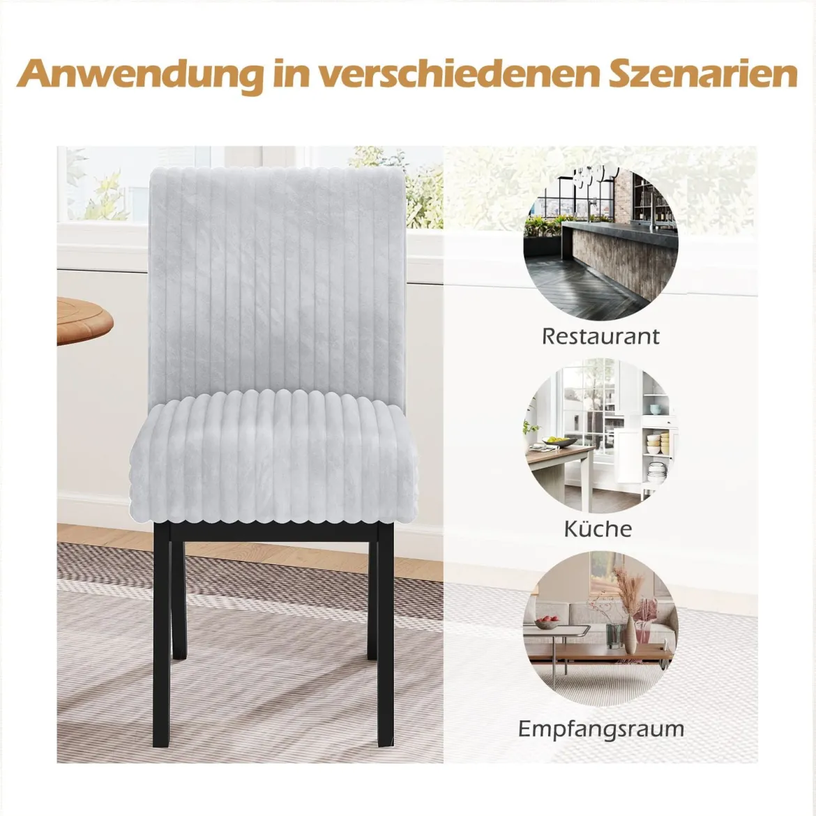 Esszimmerstühle 2er Set Küchenstühle mit gepolstertem Sitz, Gummiholzbeine & Rückenlehne Grau
