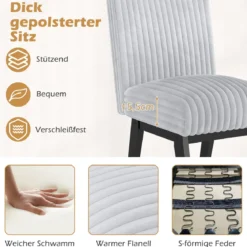 Esszimmerstühle 2er Set Küchenstühle mit gepolstertem Sitz, Gummiholzbeine & Rückenlehne Grau