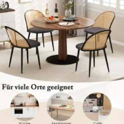 Esszimmerstühle im 2er-Set Bauernhaus-Küchenstühle ohne Armlehnen mit Rattanrückenlehne Grau