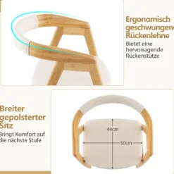 Esszimmerstuhl aus Bambus Akzentstuhl mit Rückenlehne und Sitzkissen gepolsterter Boho-Freizeitstuhl Natur