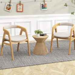 Esszimmerstuhl aus Bambus Akzentstuhl mit Rückenlehne und Sitzkissen gepolsterter Boho-Freizeitstuhl Natur