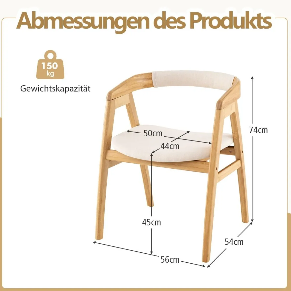 Esszimmerstuhl aus Bambus Akzentstuhl mit Rückenlehne und Sitzkissen gepolsterter Boho-Freizeitstuhl Natur