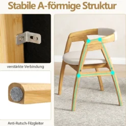 Esszimmerstuhl aus Bambus Akzentstuhl mit Rückenlehne und Sitzkissen gepolsterter Boho-Freizeitstuhl Natur