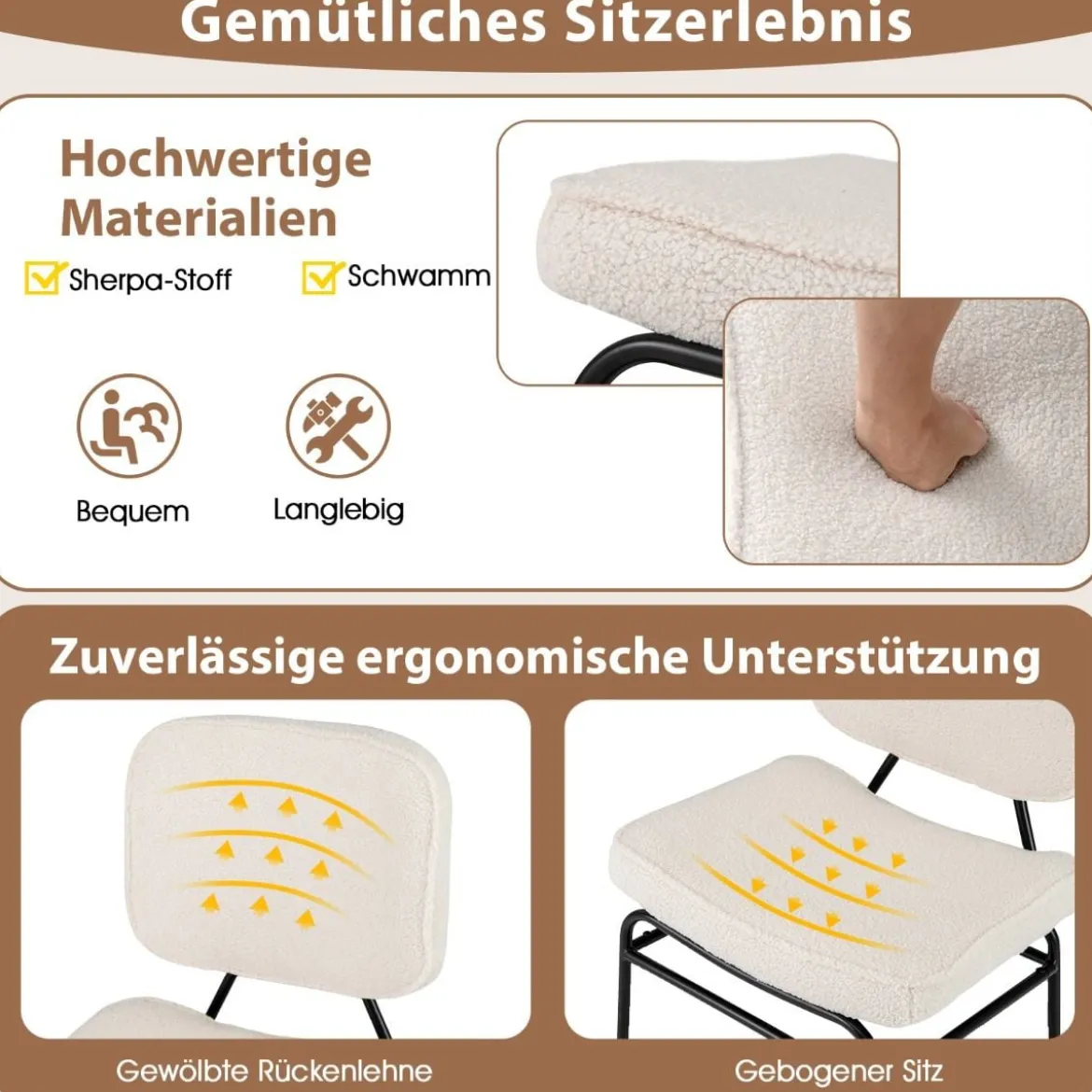 Esszimmerstuhl mit Gebogenem Sitz & Rückenlehne Sherpa-Küchenstuhl Polsterstuhl