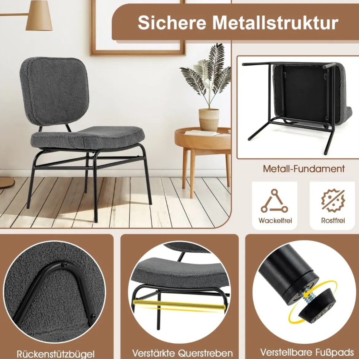 Esszimmerstuhl mit Gebogenem Sitz & Rückenlehne Sherpa-Küchenstuhl Polsterstuhl